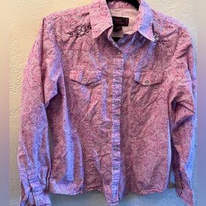 Cowgirl Ledgends Pink Paisley Pearl Snap Button-Up Shirt Womens sz L